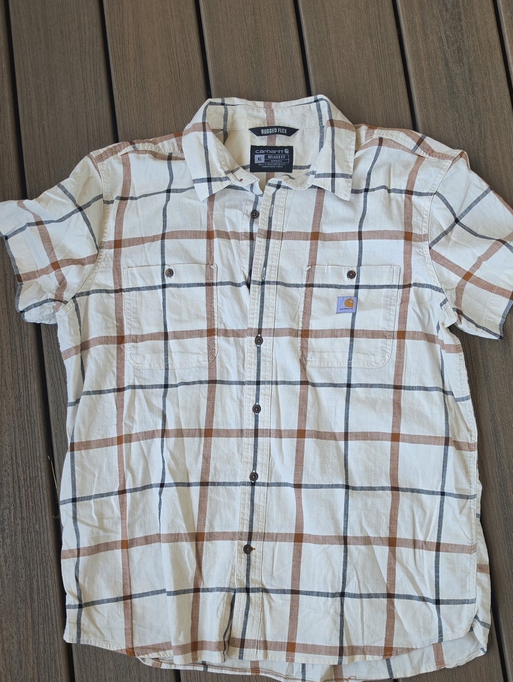 Carhartt Short-Sleeve Plaid Button-Down Shirt - White, Brown & Black